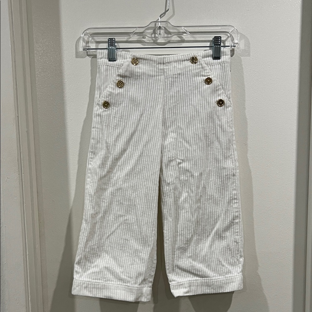 Janie and Jack White Corduroy Kids Sailor Trousers with Gold Buttons size 5